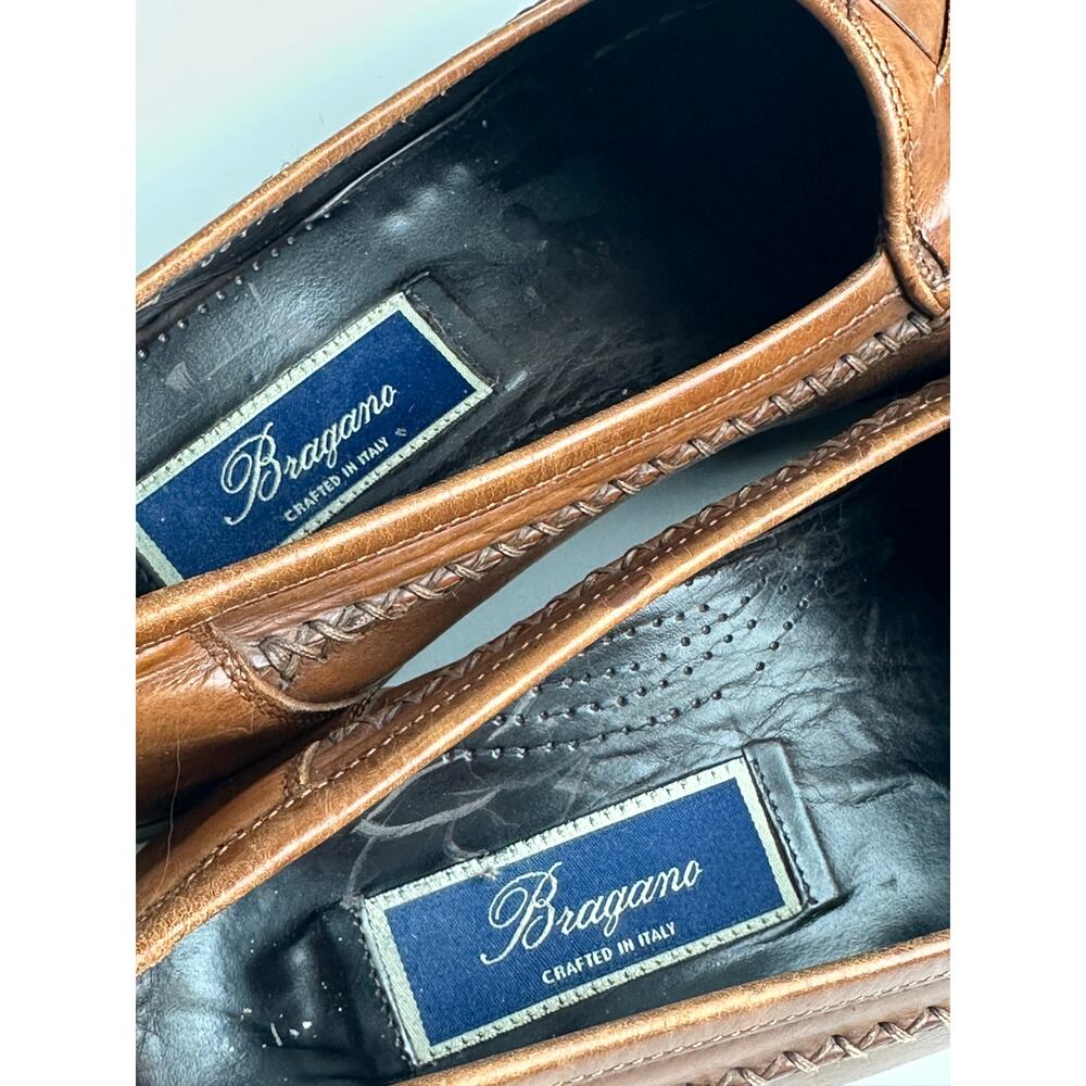 Bragano Italy Woven Leather Loafers Mens 9.5 Brown Vintage - Picture 7 of 10